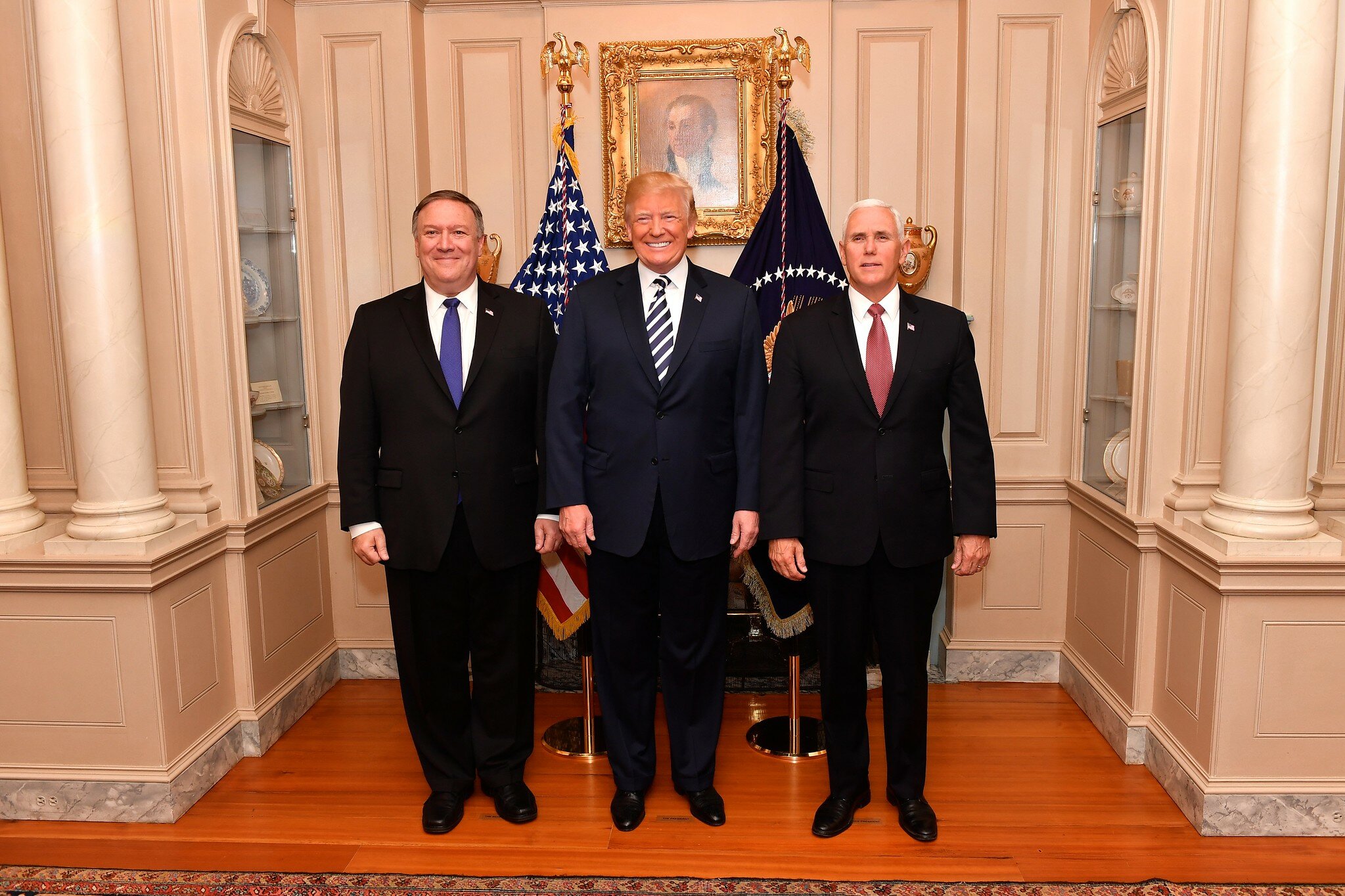 Secretary Pompeo Poses for a Photo With President Trump and Vice President Pence